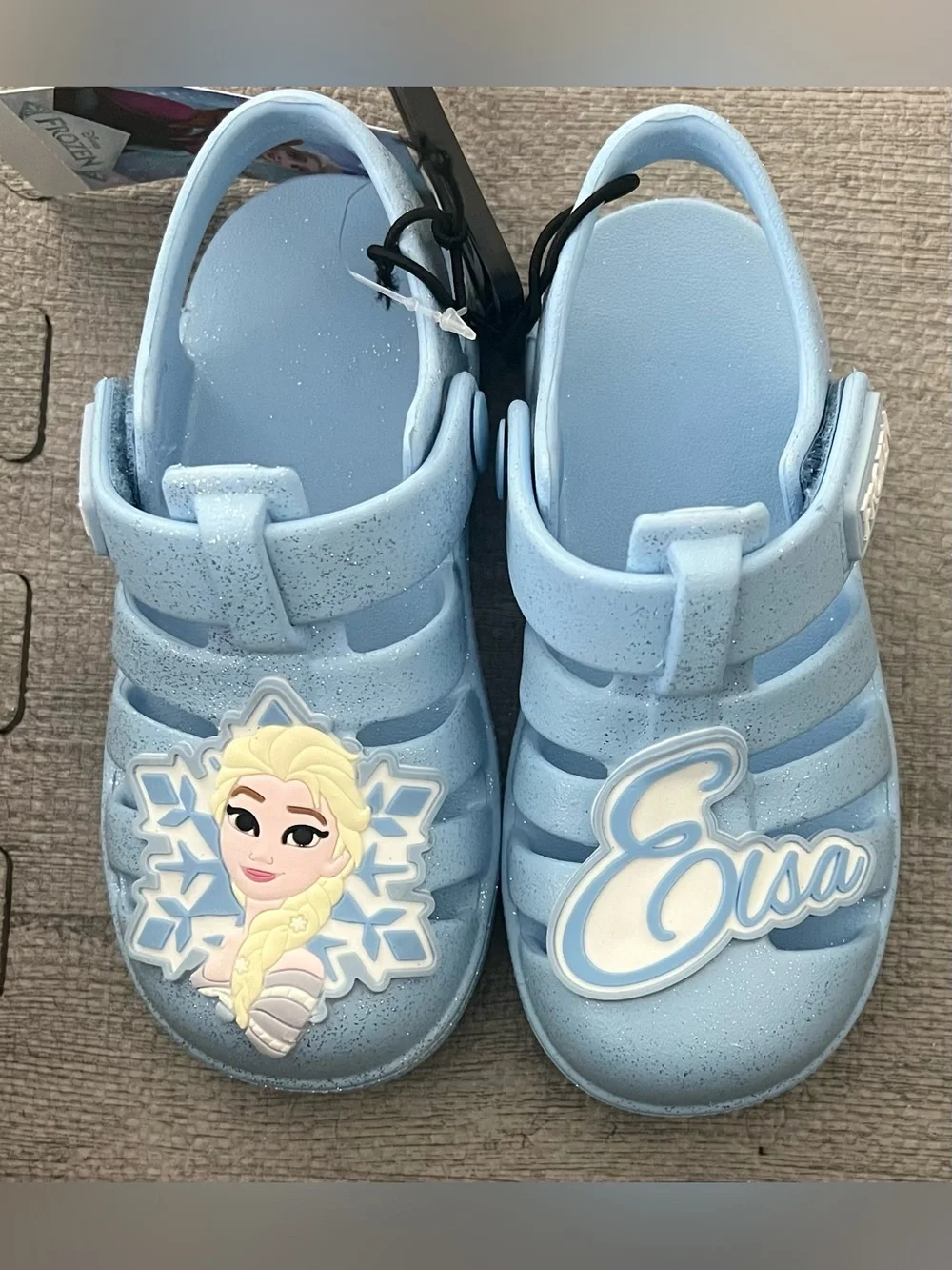 Disney Frozen Elsa Glitter Hook & Loop Adjustable Kids Sandal US 9 Blue